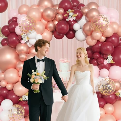 Image of Ouddy Life 157 Pcs Burgundy Rose Gold Balloon Garland Arch Kit, Pink White Metallic Pearl Confetti Latex Balloons for Graduations Wedding Bachelorette Birthday Mothers Day Party Decorations