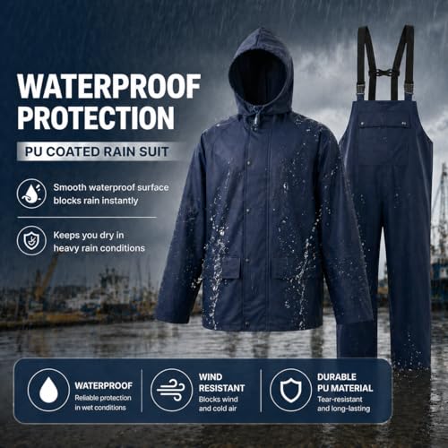 Image of Rain Suit For Men & Women Waterproof Heavy Duty Rain Gear Reflective Jacket for Fishing Outdoor Work Raincoats