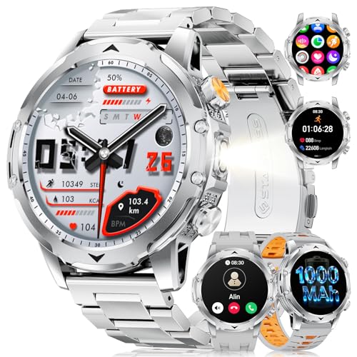 FITFLEX Reloj inteligente para hombre con función de teléfono, 1,53 pulgadas HD AMOLED Smart Watch para hombre, linterna LED, batería de 1000 mAh, reloj de fitness con más de 120 modos deportivos