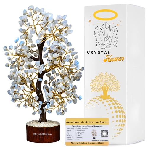 Image of Certified Rainbow Moonstone Crystal Tree for Good Luck - Healing Crystals Money Tree for Wealth, Positive Energy at Home Office - Decorative Spiritual Gifts for Vastu, House Warming