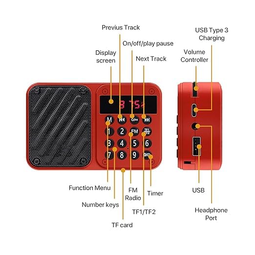 Image of M7 Pocket Blast FM Radio with Bluetooth Speaker with Powerful Sound, 6w-12 Hours (Tupe C Charging) and Number Pad (AUX, SD Card, USB Input (AUX, SD Card, USB Input) (M-7 Red)