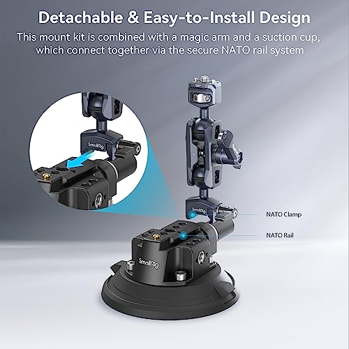 SMALLRIG 4" Camera Suction Mount with Ball Head Magic Arm, Car Mount for Lightweight Camera/Action Camera/Phone - Image 3