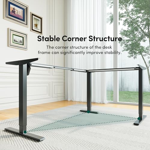 Image of CubiCubi L Shaped Standing Desk with Drawers 63 x 48 Inch Adjustable Height, Electric Corner Desk with Storage, Sit Stand Home Office Desk with Splice Board, Black