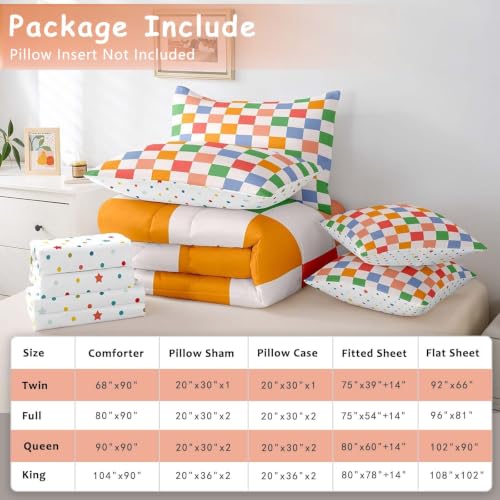 Image of Feelyou Checkered Retro 7 Piece Bedding Set Teen Women Men Rainbow Colorful Plaid Comforter Set with Sheets Twin Size Kids Boys Geometric Vintage Bed in a Bag Modern Groovy Aesthetic Room Decor