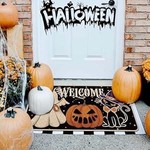   Baccessor-Halloween-Door-Mat-Welcome-Black-Rug-17x29-Inch-Cute-Pumpkin-Ghost-Black-Cat-Decorative-Front-Doormats-Indoor-Outdoor-Non-Slip-Rubber-Backing-Fall-Seasonal-Entryway-Kitchen-Floor-Decoration