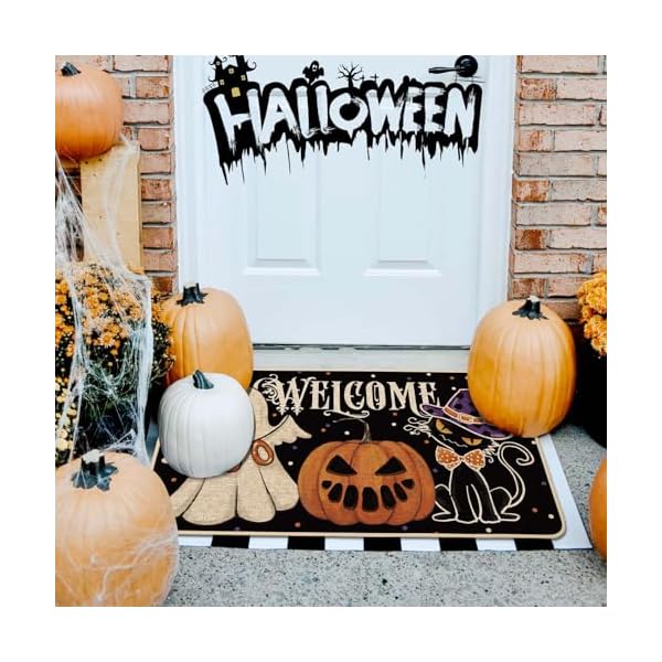   Baccessor-Halloween-Door-Mat-Welcome-Black-Rug-17x29-Inch-Cute-Pumpkin-Ghost-Black-Cat-Decorative-Front-Doormats-Indoor-Outdoor-Non-Slip-Rubber-Backing-Fall-Seasonal-Entryway-Kitchen-Floor-Decoration