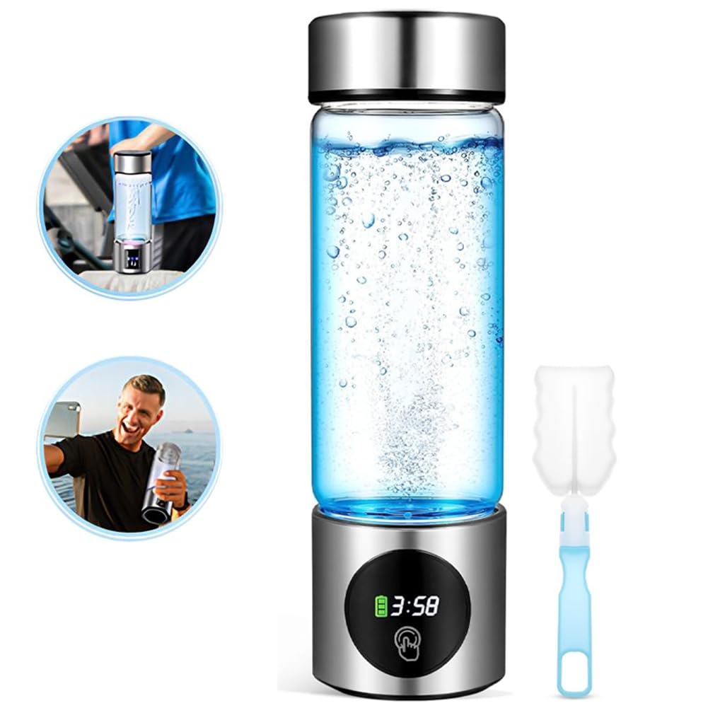 Botella de generador de agua hidrogenada portátil SPE+PEM de doble cámara, ionizador + pantalla PPB y tiempo