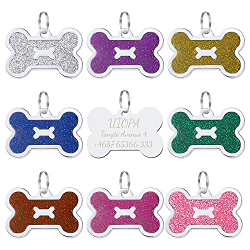 Uiopa 2pcs Os Medaille Chien avec Gravure Personnalisé, Médaille Chien Gravée Chat Collier Identification, Medaille Chat avec Gravure Pendentifs pour Collier pour Chiens et Chats (Rouge)