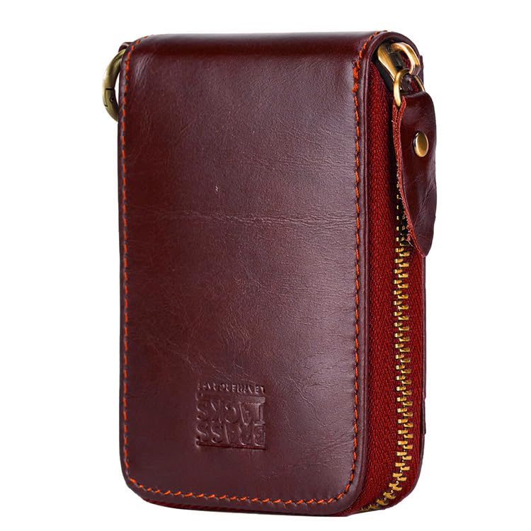 Image of Vintage Full Top Grain Leather Wallet RFID Blocking Multi Card Case with Zipper Pocket Card Holder for Men Women Gift Box