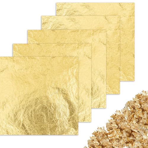 100 Blatt Blattgold zum Basteln – 14x14 cm Imitation Goldfolie selbstklebend für Textured Art, Strukturpaste Leinwand, Deko & Kunstprojekte – Ideal für Verzierungen, Gold