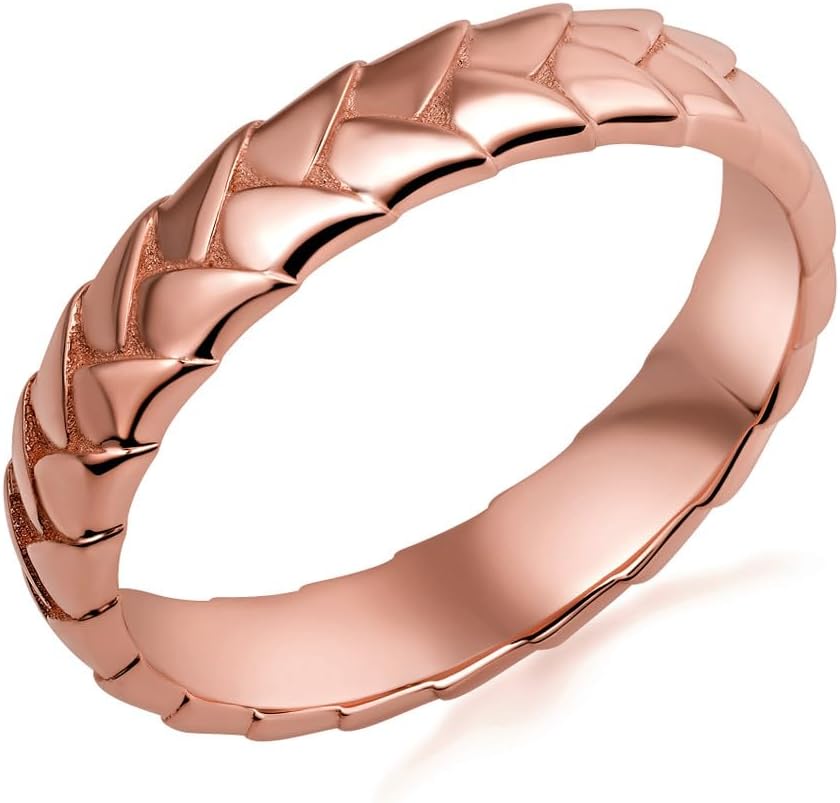 Gold 4mm V Shaped Geometric Chevron Pattern Band Ring for Women | 10K or 14K Yellow, Rose, or White Gold | Available in Sizes 4-12