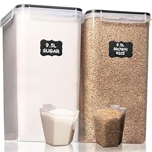 Shazo 2 PC (9.5L | 321 Oz) Extra Large Bulk Food Storage Containers with Airtight Lids for Flour, Sugar, Rice, Cereal & Pasta – Leakproof, BPA-Free Plastic Canisters for Kitchen & Pantry Organization