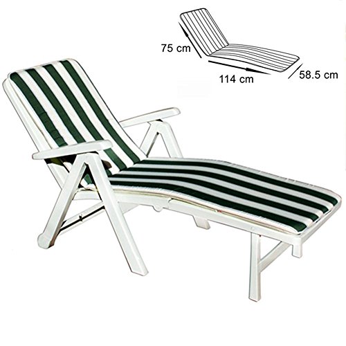 Bakaji Striped Lounger Cushion Covers, Cushion for Folding Sun Lounger, Green and White, 100% Polyester, Tenerife Comfort Model, Size: 75 x 114 x 58.5 cm