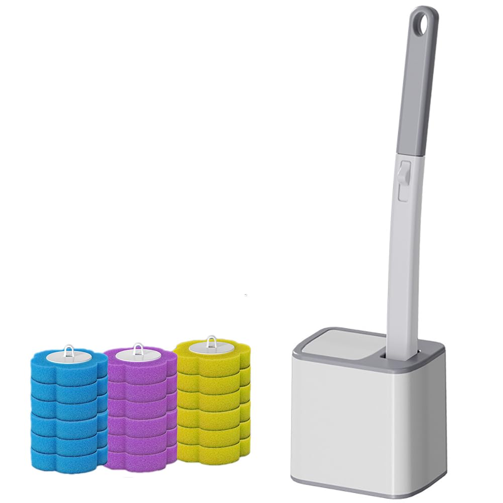 Toilet Bowl Cleaner Brush with 54PCS Toilet Brush Refills, Bathroom Cleaning System with Storage Caddy, Automatic Opening Lid Design,White