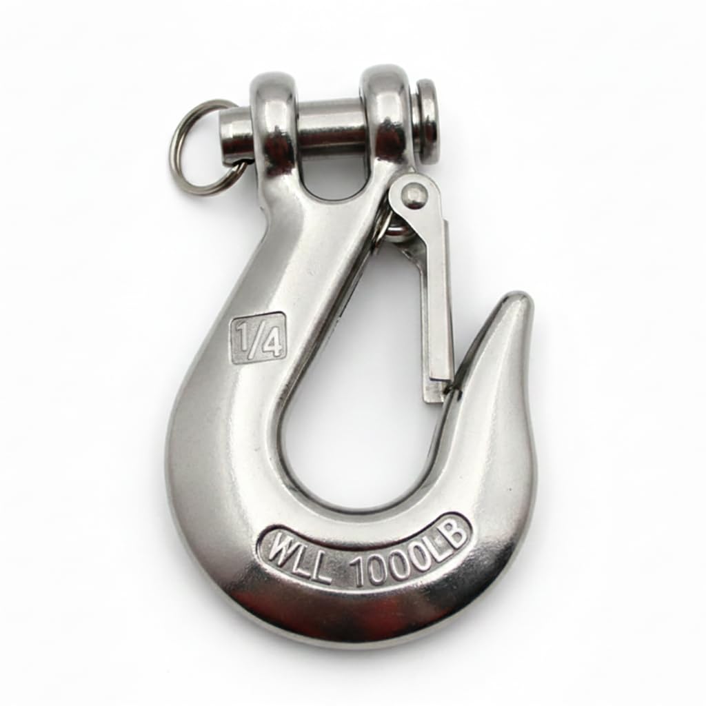 304 Stainless Steel Clevis Slip Hook with Safety Latch, 1/4 Inch Size, 1000 lbs Working Load Limit, Marine Grade Rigging Hardware