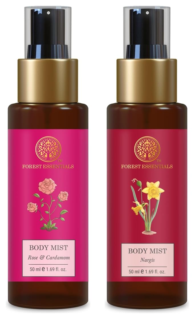 Forest Essentials Travel Size Body Mist Rose & Cardamom| Luxury Floral & Oriental Fragrance | 50 ml & Travel Size Body Mist Nargis| 50 ml Combo-image-18