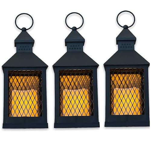 Farm House Lanterns (12 Pc Set) 10" Decorative Lanterns With Flameless Led Lighted Candle, 5Hr Timer, Weather Resistant - Indoor Outdoor Home Garden Weddings W/Bonus String Lights! (12 Pack - Black) #TOP4