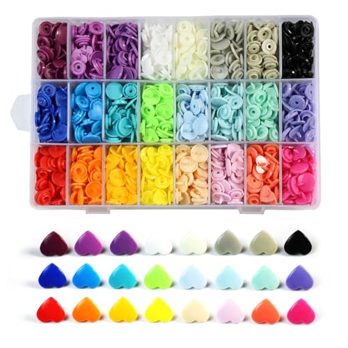360 Sets KAM Snaps Heart Shaped with Storage Box 24 Color Size 20 T5 Glossy Plastic Resin Fasteners No-Sew Buttons for Clothes Crafts