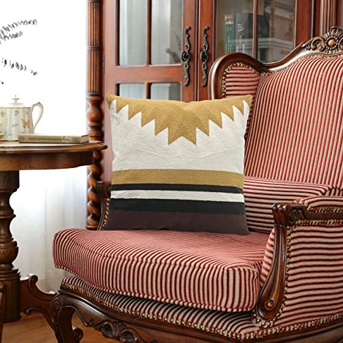 Ikatyarn Modern Contemporary Southwestern Transitional Throw Pillow Cover, Decorative Embroidery Ocher Geometric Pattern Pillowcase For Couch Sofa Bed, 18"X18" #TOP4