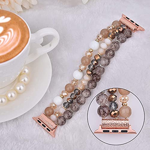 CAGOS Bracelet Beaded Compatible with Apple Watch Band Series12/11/10/9/8/7/6/5/4/3/2/1 SE 38mm 40mm 41mm 42mm 44mm 45mm 46mm, Cute Handmade Fashion Elastic Stretchy iWatch Bands for Women (Amber, 38mm/40mm/41mm/42mm(Series12/11/10)-(6"-6.9"）) by CAGOS - Used condition - Image 3