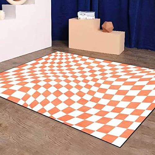 Anti-halk matta Vardagsrum Stora mattor Abstrakt tvinnad och deformerad schackruta galler orange gul 140 x 200 cm