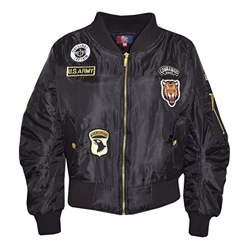 A2Z 4 Kids Enfants Veste Unisexe Badges Bombardier - MA1 Jacket Badges Black 3-4