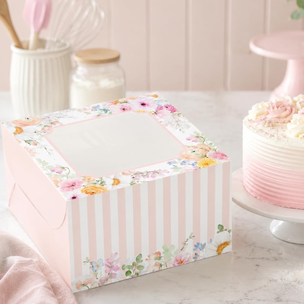 Pink Floral Cake Boxes - Pack of 8 -2 Pink Floral Cake Boxes - Pack of 8 -2
