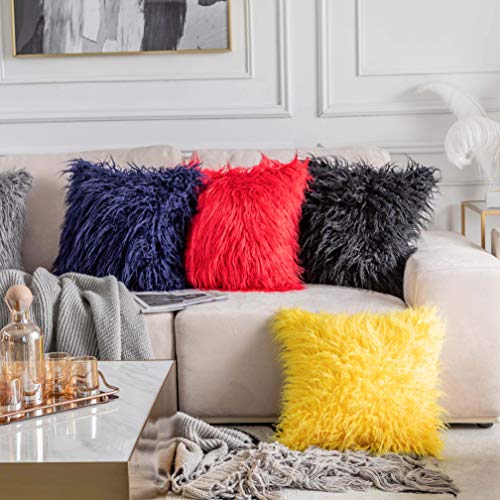 Home Brilliant Yellow Fur Spring Pillow Covers Furry Fuzzy Accent Throw Pillow Covers Decorative for Couch Sofa Bed Holiday Summer Decoration Girl Gift, Set of 2 (18 x 18 Inch, Yellow)