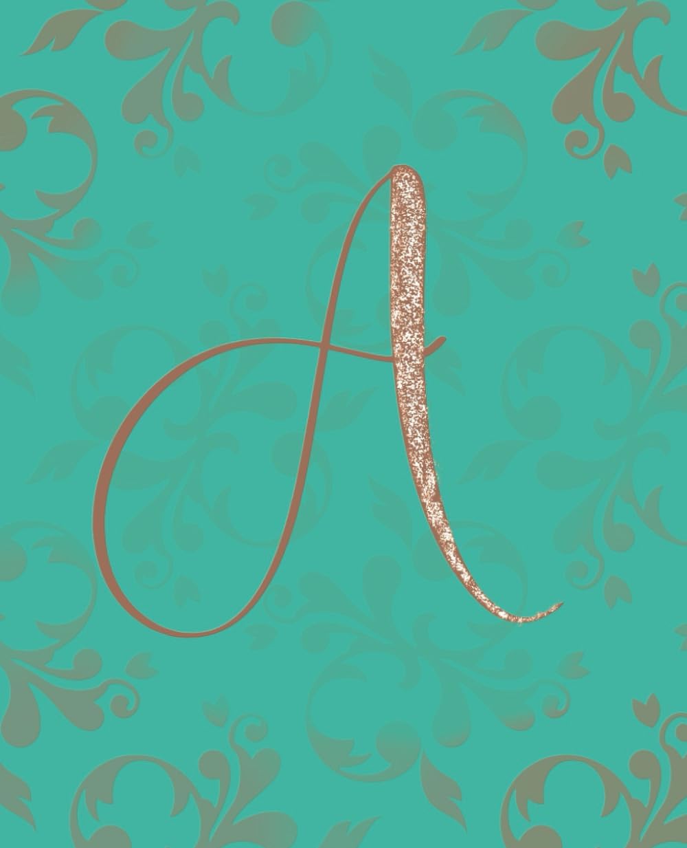 Calligraphy Monogram 'A' Initial Composition Notebook | Aqua green/blue, damask | College Ruled, 100 pgs, 7.5 x 9.25 | Great Gift Idea | Girls, Kids, ... | Journal, Diary, Writing, Notes, Lists