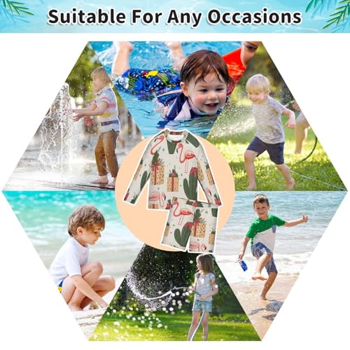 Xmas Flamingo Cactus Boys Swimsuit Rash Guard Toddler Kids Long Sleeve Swim Shirt and Trunks Swimwear Set 3-10Y4