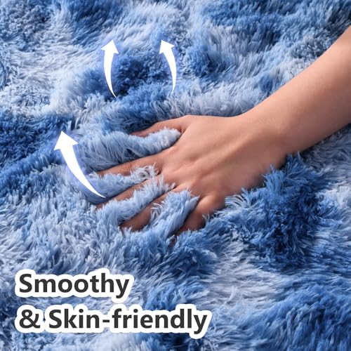 5x7 ft Fuzzy Rug for Living Room Soft Fluffy Blue White Bedroom Area Rugs Non-Slip Shaggy Carpet for Nursery Kids PlayRoom Dorm Office Indoor Modern Plush Carpets