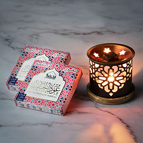 Oud Al Habayeb Bakhoor Ø¹ÙˆØ¯ Ø§Ù„Ø­Ø¨Ø§ÙŠØ¨ Ø¨Ø®ÙˆØ± Set of 2 Boxes & Oriental Exotic Bakhoor Burner by Dukhni. 9 Pieces of Bakhoor in Each Box. Authentic Arabic Scents. Perfect for Prayer, Meditation, Relaxation