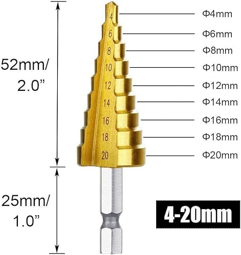 كوتشانفي طقم لقم مثقاب متدرجة من الفولاذ عالي السرعة 3 قطع مع خرامة مركزية أوتوماتيكية محملة بنابض، 4-12 ملم/4-20 ملم/4-32 ملم طقم لقم مثقاب لحفر ثقوب الصفائح المعدنية