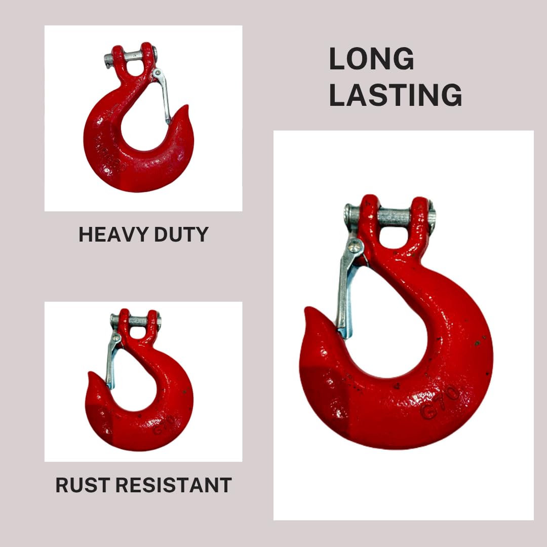 Heavy-Duty 1/2" Forged Clevis Hook With Safety Latch: Grade 70 Steel Yellow Chrome Finish 4x Breaking Strength - View #10