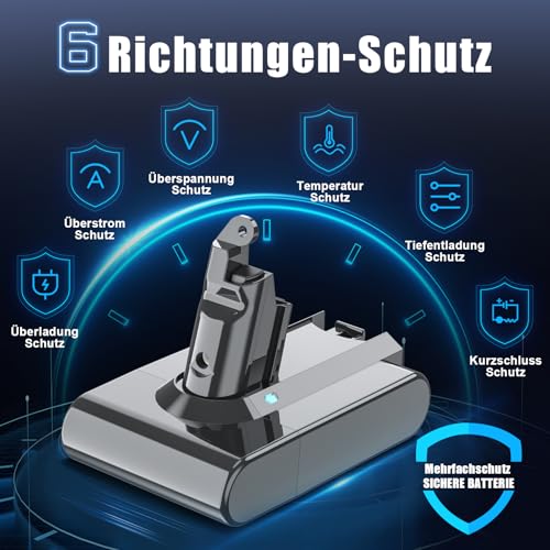 Verbessert 6000 mAh / 6,0 Ah V6 Ersatzakku für Dyson V6 Akku Kompatibel mit DC62 DC58 DC61 DC59 Animal DC74 DC72 SV03 SV05 SV06 SV07 SV09 Handstaubsauger