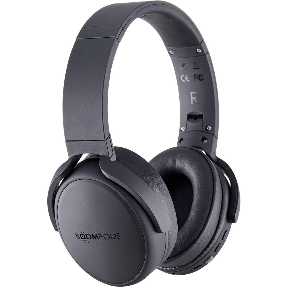 Boompods Headpods ANC Noise Cancelling Kopfhörer - Kabellose Over-Ear Bluetooth Kopfhörer mit Mikrofon, 12 Std-Akkulaufzeit und Pillowfoam Ohrpolster, Faltbares Design mit Reiseetui, Schwarz