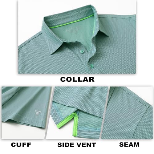 M MAELREG Mens Golf Shirts Short Sleeve Jacquard Casual Performance Moisture Wicking Collared Polo Shirts for Men Green Ash — view 5