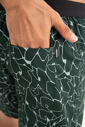 Image of DAMENSCH Solid Breeeze Inner Boxers for Men, Ultra-Light Boxers, 100% Cotton Shorts Pant, Breathable Woven Inner Cotton Shorts for Men-Crackle Green-4XL