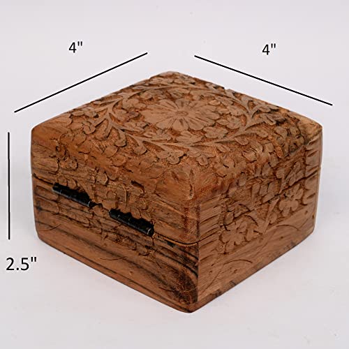 Edhas Acacia Wood Vintage Jewelry Box Or Keepsake Box, Trinket Boxes For Women, Handicraft Items, Perfect Choice For Women (4" X 4" X 2.5") #TOP5