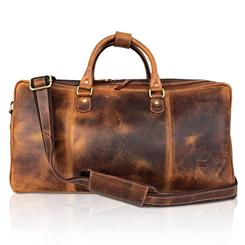 Corno d´Oro Vintage Reisetasche Leder I Weekender Echtleder für Damen & Herren I Geräumige Handtasche Braun für Handgepäck + Reisegepäck I Langlebiger Reisekoffer/Schultertasche TB28 Cover