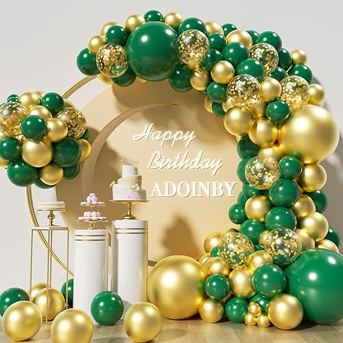 Green And Gold Balloon Arch Kit, Adoinby 140Pcs Metallic Gold Balloon Emerald Forest Hunter Dark Green Balloon 18 12 10 5 Inch Different Size Balloons For Birthday Anniversary Jungle Party Decorations