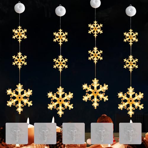 4PCS Schneeflocke Beleuchtet mit Batteriebetriebene,LED Schneeflocke...
