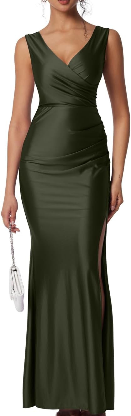 Memoriesea Women's Sexy Sleeveless V Neck High Split Evening Cocktail Maxi Dress