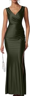 Women's Sexy Sleeveless V Neck High Split Evening Cocktail Maxi Dress