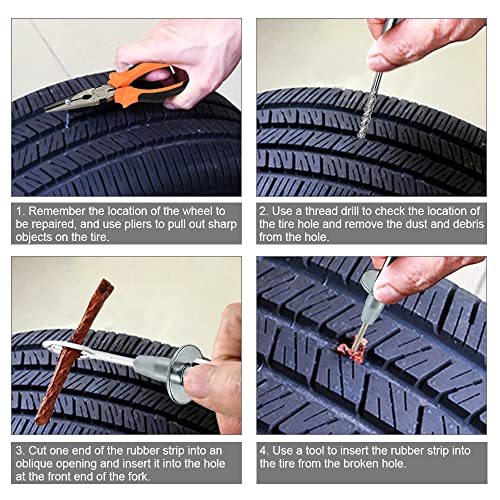 Tire Plug Kit, 120PCS Heavy Duty Tire Repair Kit with Tyre Valve Tool, Tubeless Tire Puncture Repair Kit Fix Punctures and Repair Flat Tire for Car, Truck, Motorcycle, ATV, Jeep, Tractor, Trailer - Image 4