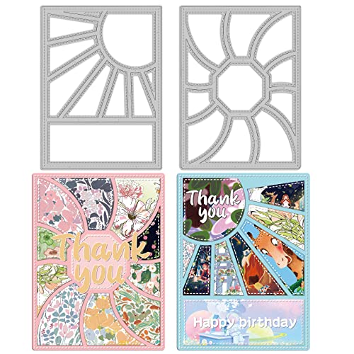 INFUNLY 2pcs Whirl Geometric Cutting Dies for Card Making Rectangle Frame Die Cuts Window Grid Metal Dies Stitched Pinwheel Frame Cut Stencil for DIY Scrapbooking Crafts Album Embossing Decor