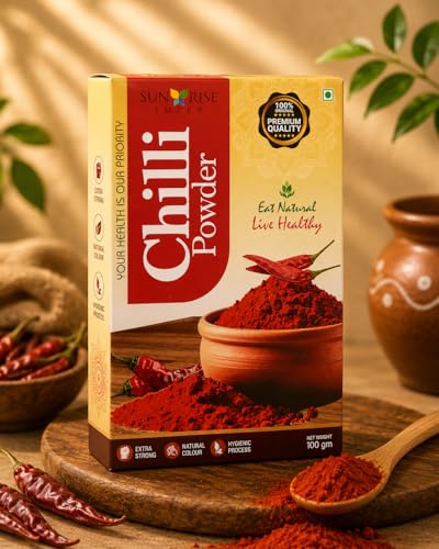 Image of SUNRISE Impex Kashmiri Red Chilli Powder 100g | Lal Mirch Powder for Rich Color & Mild Spice | No Artificial Colors