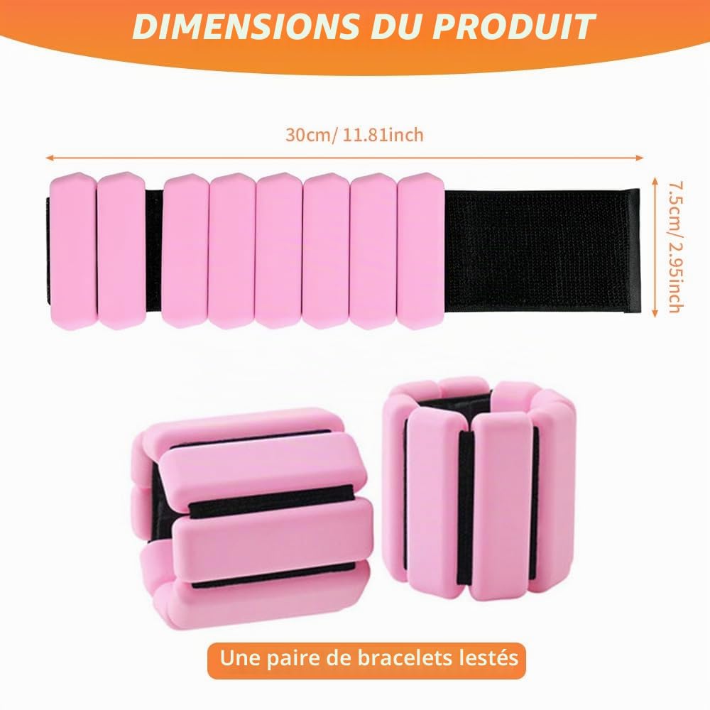 Lot De 2 Manchettes Lestées Réglables – 460g Et 900g, Blocs Amovibles, Silicone Doux, Pour Fitness, Yoga, Cardio