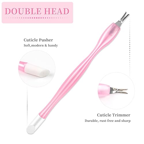 Miniatura 3 de 50 piezas de cortador de cutículas de uñas, limpiador de uñas de goma, cuchillo de cutícula con mango de plástico, doble extremo, tenedor de piel