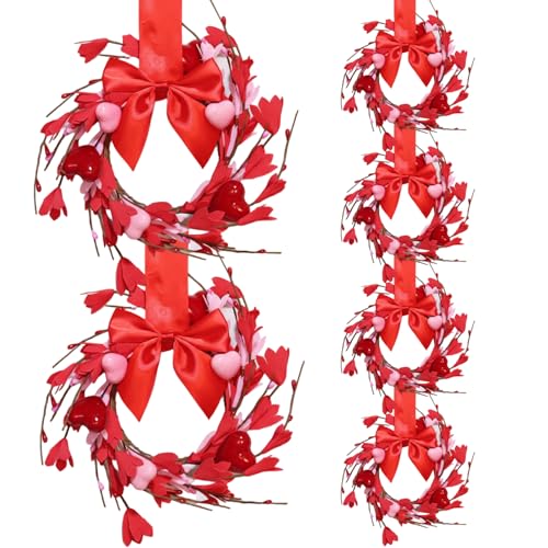 Couronnes Saint-Valentin x6 avec nœud, cadeau déco style champêtre